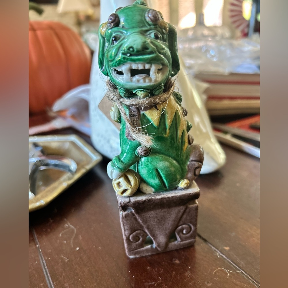 Vintage Foo Dog green ceramic